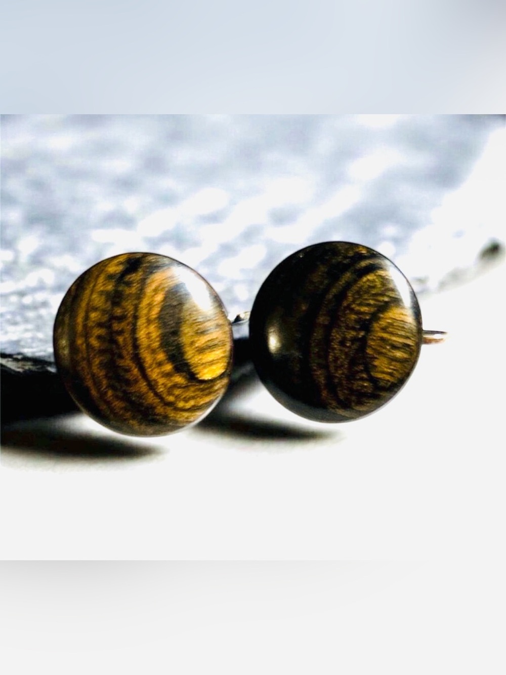 Dark Wood  Round Clip on Earrings